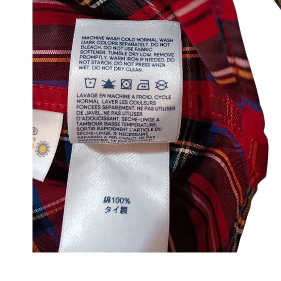 LANDS' END 6 No Iron‎ Top Shirt Blouse Red Plaid Holiday Career Classic Cotton - Picture 6 of 8